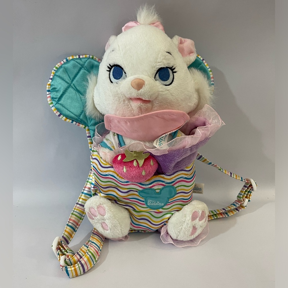 VINTAGE DISNEY PARKS ARISTOCATS WHITE CAT MARIE PLUSH DOLL W/BLANKET AND CARRIER